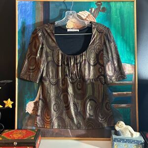 Laura Petites Y2K Chic Metallic Circle Pattern Short Sleeve Top Size Medium